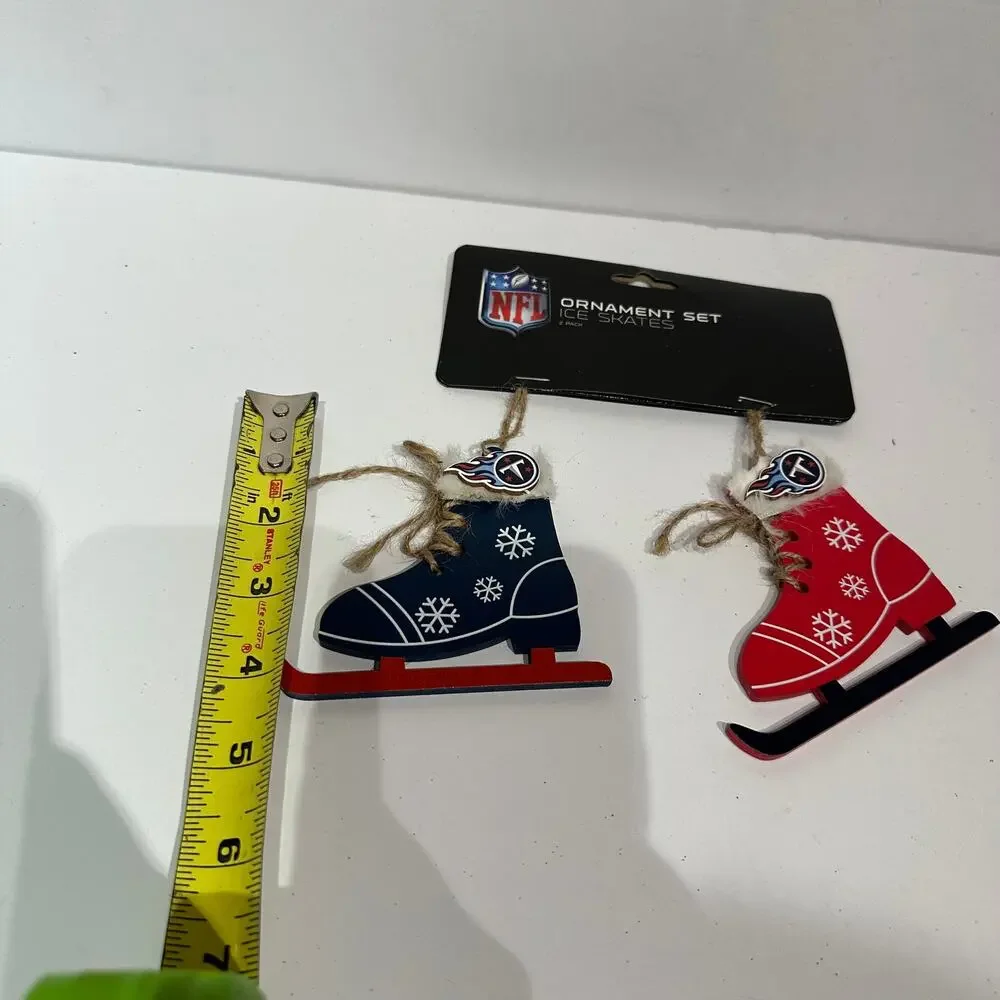 New In Package Tennessee Titans Ice Skate Christmas Ornaments NFL Red Blue